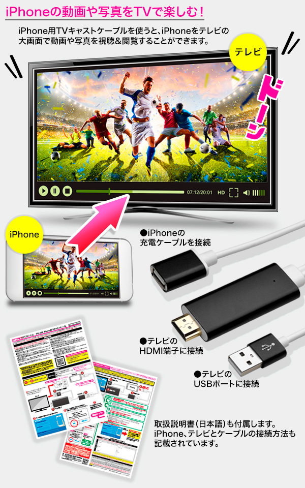 iphoneやipad youtubeを大画面で楽しめる変換ケーブル HDMI